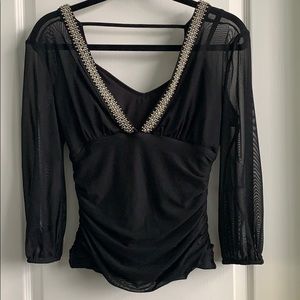 BEBE BLACK BEADED CHIFFON TOP